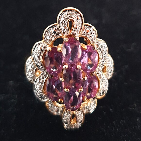 Stunning Natural Amethyst Gold Plated 925 Sterling Silver Statement Ring - Picture 14 of 17